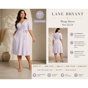 Lane Bryant Lavender Wrap Dress Size 22/24 NWT Purple Midi Pockets Stretch